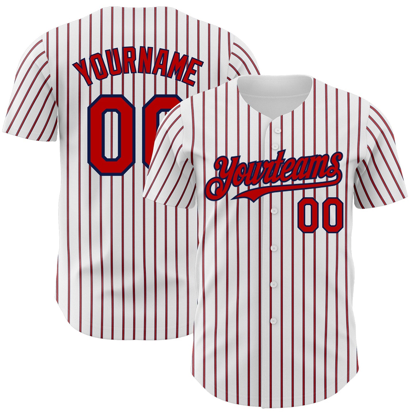Custom White (Navy Red Pinstripe) Red-Navy Authentic Baseball Jersey - Sky-Custom