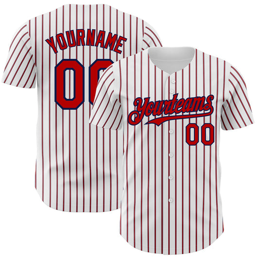 Custom White (Navy Red Pinstripe) Red-Navy Authentic Baseball Jersey - Sky-Custom