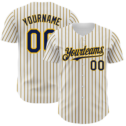 Custom White (Navy Gold Pinstripe) Navy-Gold Authentic Baseball Jersey - Sky-Custom