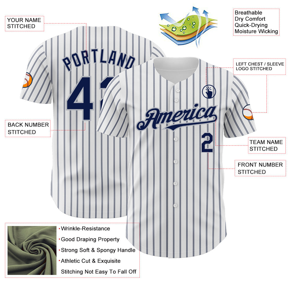 Custom White (Navy Gray Pinstripe) Navy-Gray Authentic Baseball Jersey - Sky-Custom