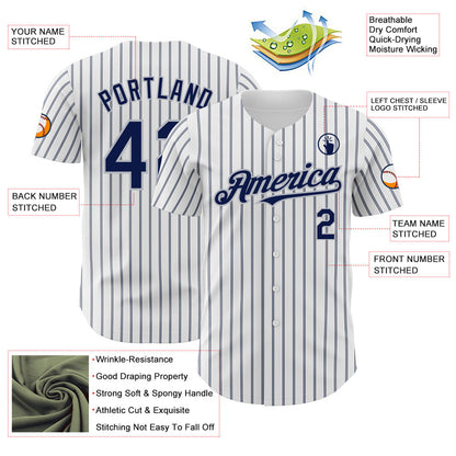 Custom White (Navy Gray Pinstripe) Navy-Gray Authentic Baseball Jersey - Sky-Custom