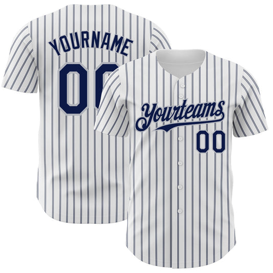 Custom White (Navy Gray Pinstripe) Navy-Gray Authentic Baseball Jersey - Sky-Custom