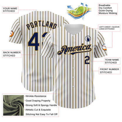 Custom White (Navy Old Gold Pinstripe) Navy-Old Gold Authentic Baseball Jersey - Sky-Custom