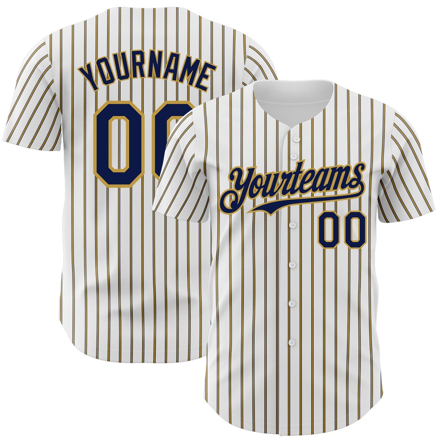 Custom White (Navy Old Gold Pinstripe) Navy-Old Gold Authentic Baseball Jersey - Sky-Custom