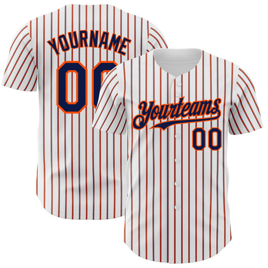 Custom White (Navy Orange Pinstripe) Navy-Orange Authentic Baseball Jersey - Sky-Custom