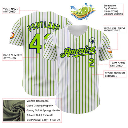 Custom White (Navy Neon Green Pinstripe) Neon Green-Navy Authentic Baseball Jersey - Sky-Custom