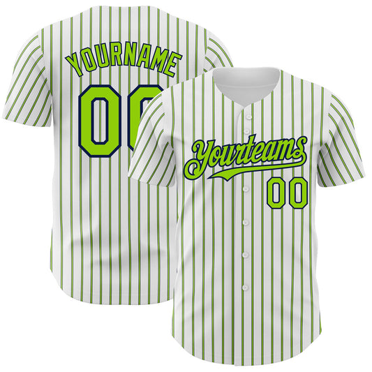 Custom White (Navy Neon Green Pinstripe) Neon Green-Navy Authentic Baseball Jersey - Sky-Custom