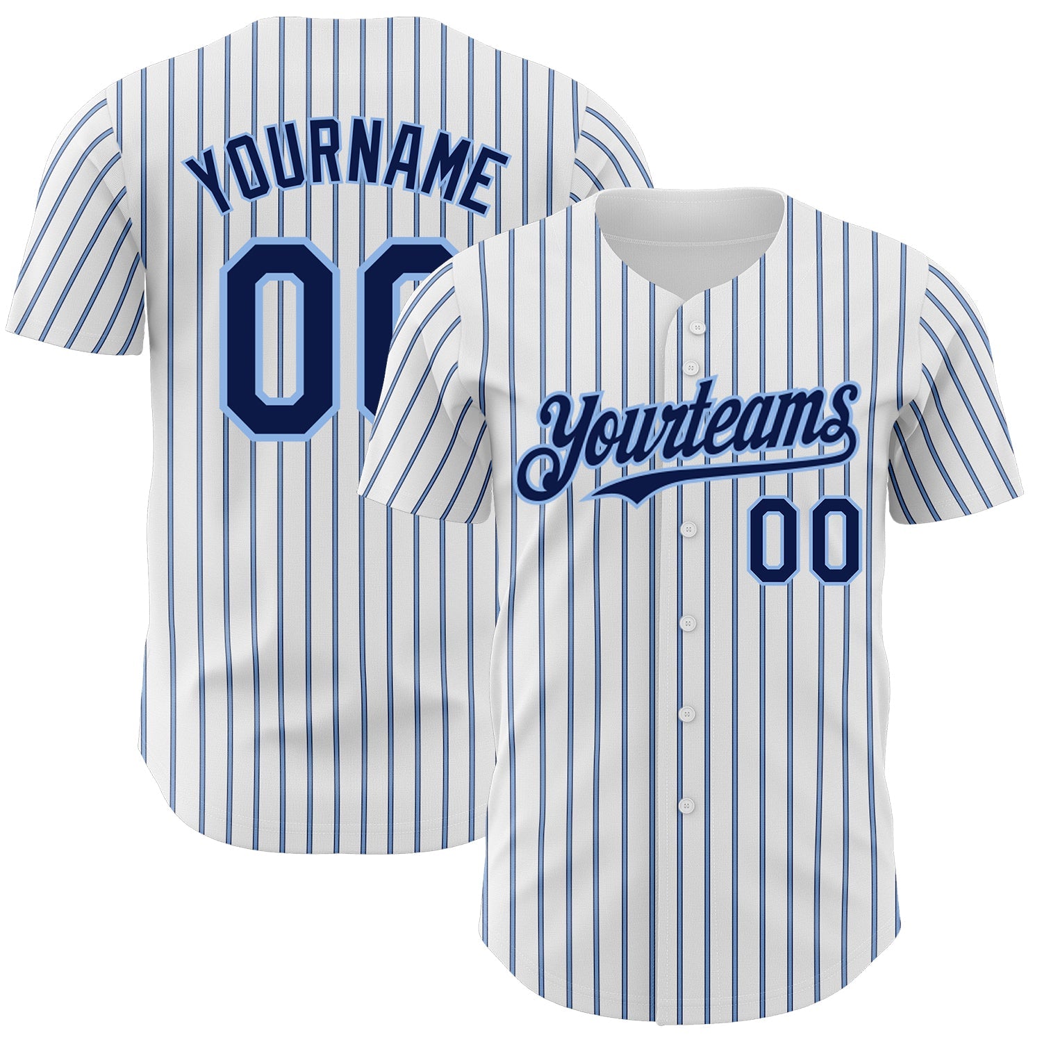Custom White (Navy Light Blue Pinstripe) Navy-Light Blue Authentic Baseball Jersey - Sky-Custom