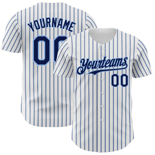 Custom White (Navy Light Blue Pinstripe) Navy-Light Blue Authentic Baseball Jersey - Sky-Custom