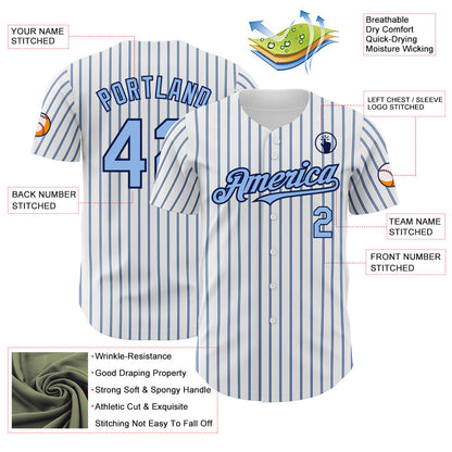 Custom White (Navy Light Blue Pinstripe) Light Blue-Navy Authentic Baseball Jersey - Sky-Custom