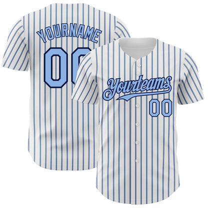 Custom White (Navy Light Blue Pinstripe) Light Blue-Navy Authentic Baseball Jersey - Sky-Custom