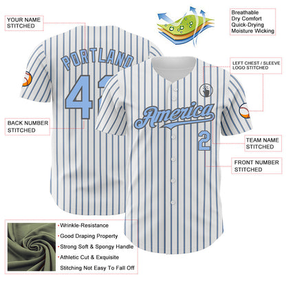 Custom White (Steel Gray Light Blue Pinstripe) Light Blue-Steel Gray Authentic Baseball Jersey - Sky-Custom
