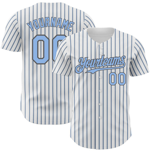Custom White (Steel Gray Light Blue Pinstripe) Light Blue-Steel Gray Authentic Baseball Jersey - Sky-Custom