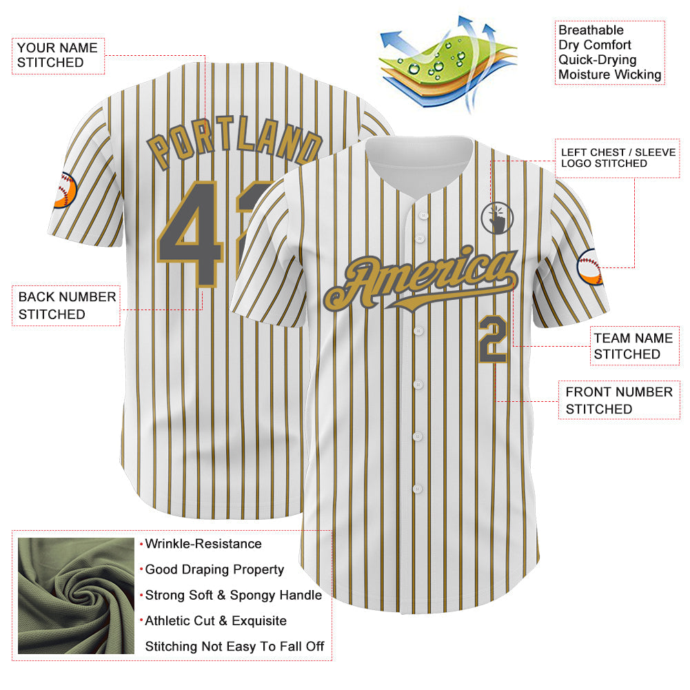 Custom White (Steel Gray Old Gold Pinstripe) Steel Gray-Old Gold Authentic Baseball Jersey - Sky-Custom