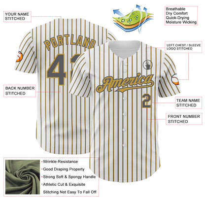 Custom White (Steel Gray Old Gold Pinstripe) Steel Gray-Old Gold Authentic Baseball Jersey - Sky-Custom