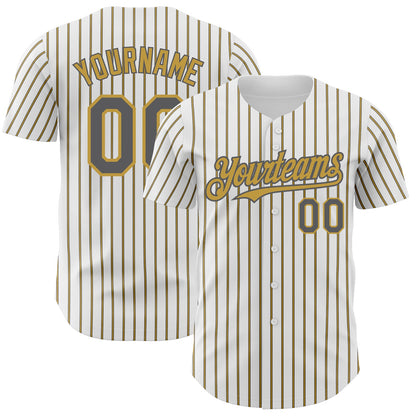 Custom White (Steel Gray Old Gold Pinstripe) Steel Gray-Old Gold Authentic Baseball Jersey - Sky-Custom