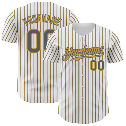 Custom White (Steel Gray Old Gold Pinstripe) Steel Gray-Old Gold Authentic Baseball Jersey - Sky-Custom