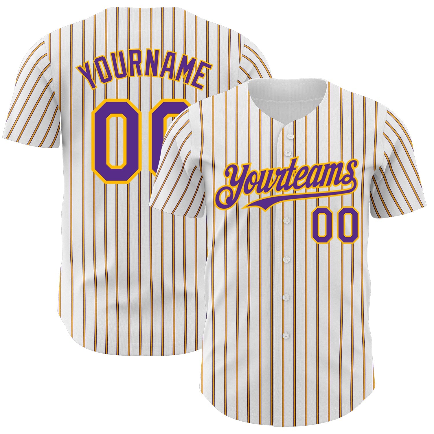 Custom White (Purple Gold Pinstripe) Purple-Gold Authentic Baseball Jersey - Sky-Custom