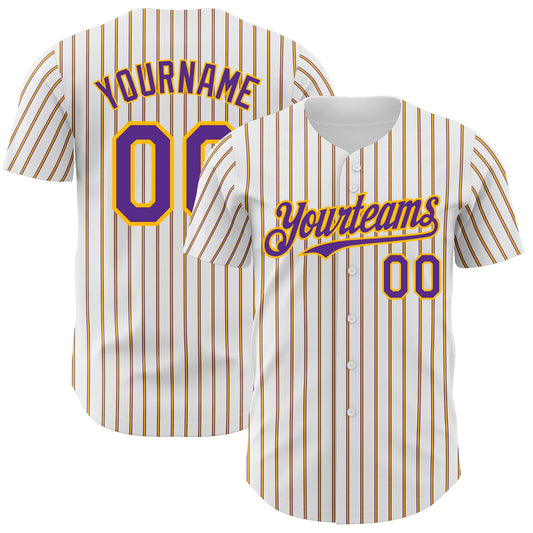 Custom White (Purple Gold Pinstripe) Purple-Gold Authentic Baseball Jersey - Sky-Custom