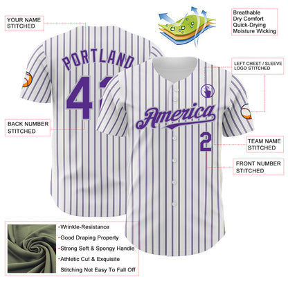 Custom White (Purple Gray Pinstripe) Purple-Gray Authentic Baseball Jersey - Sky-Custom