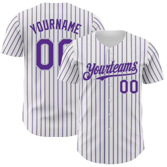 Custom White (Purple Gray Pinstripe) Purple-Gray Authentic Baseball Jersey - Sky-Custom