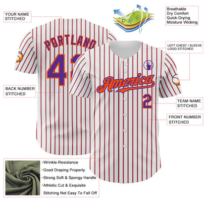 Custom White (Purple Orange Pinstripe) Purple-Orange Authentic Baseball Jersey - Sky-Custom