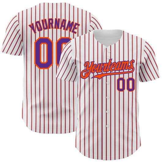 Custom White (Purple Orange Pinstripe) Purple-Orange Authentic Baseball Jersey - Sky-Custom