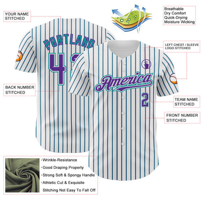 Custom White (Purple Teal Pinstripe) Purple-Teal Authentic Baseball Jersey - Sky-Custom