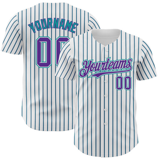 Custom White (Purple Teal Pinstripe) Purple-Teal Authentic Baseball Jersey - Sky-Custom