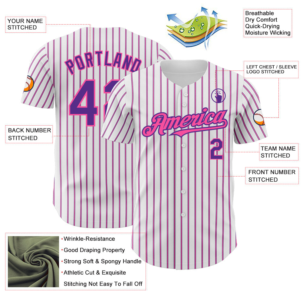Custom White (Purple Pink Pinstripe) Purple-Pink Authentic Baseball Jersey - Sky-Custom