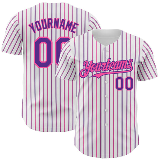 Custom White (Purple Pink Pinstripe) Purple-Pink Authentic Baseball Jersey - Sky-Custom