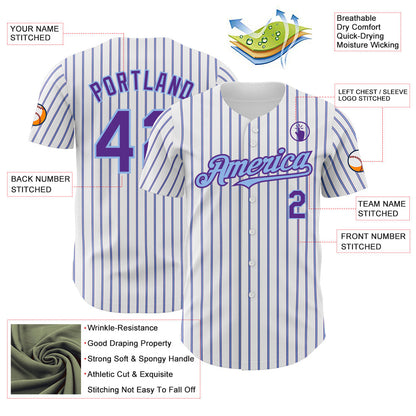 Custom White (Purple Light Blue Pinstripe) Purple-Light Blue Authentic Baseball Jersey - Sky-Custom