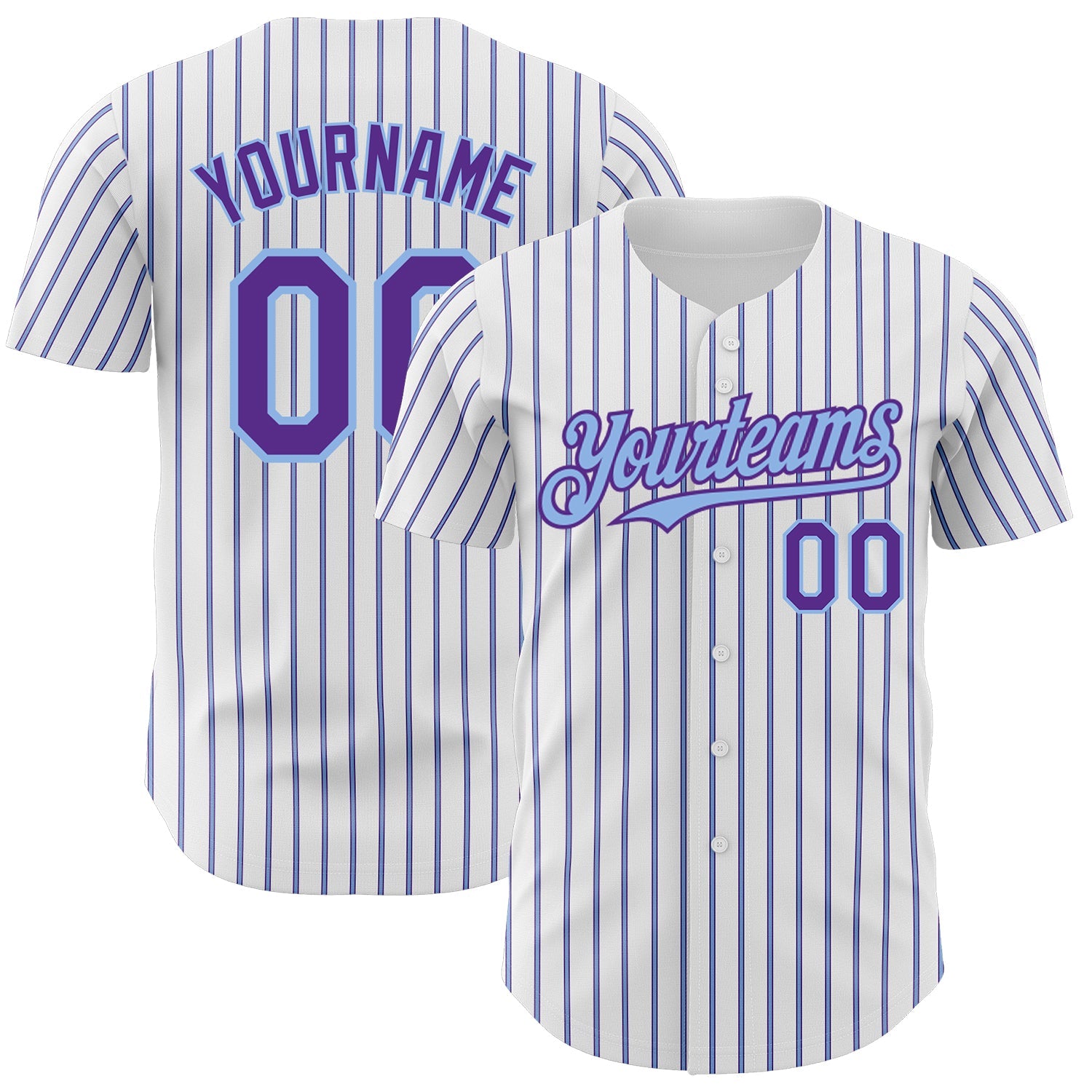 Custom White (Purple Light Blue Pinstripe) Purple-Light Blue Authentic Baseball Jersey - Sky-Custom