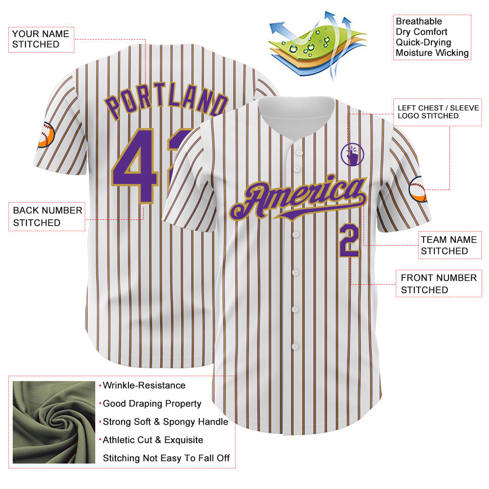 Custom White (Purple Old Gold Pinstripe) Purple-Old Gold Authentic Baseball Jersey - Sky-Custom