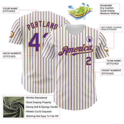 Custom White (Purple Old Gold Pinstripe) Purple-Old Gold Authentic Baseball Jersey - Sky-Custom
