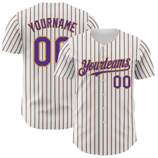 Custom White (Purple Old Gold Pinstripe) Purple-Old Gold Authentic Baseball Jersey - Sky-Custom