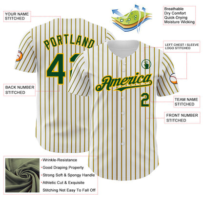 Custom White (Green Gold Pinstripe) Green-Gold Authentic Baseball Jersey - Sky-Custom
