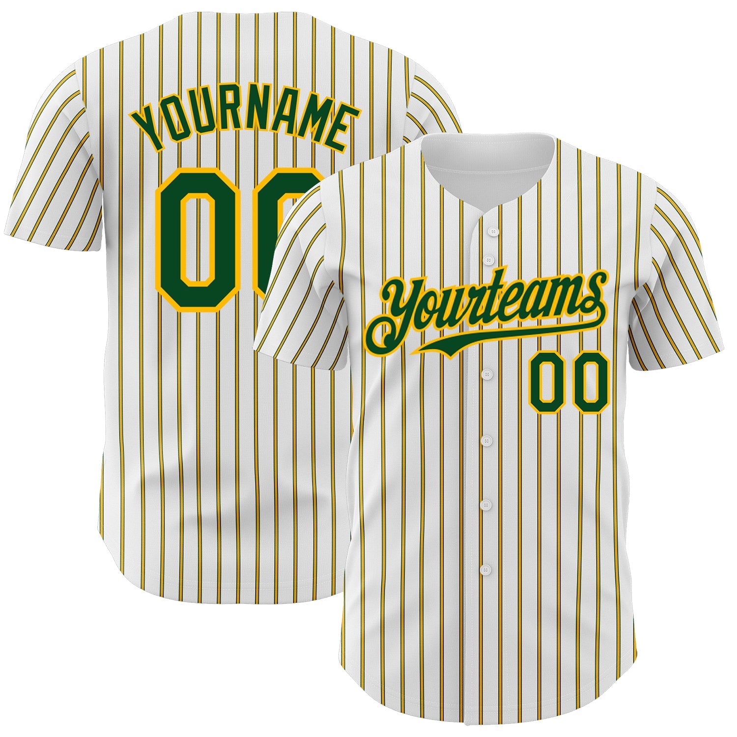 Custom White (Green Gold Pinstripe) Green-Gold Authentic Baseball Jersey - Sky-Custom