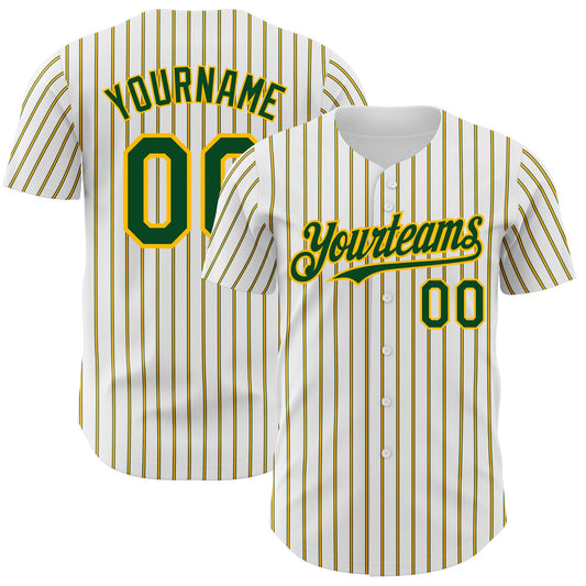 Custom White (Green Gold Pinstripe) Green-Gold Authentic Baseball Jersey - Sky-Custom
