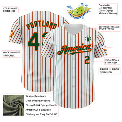Custom White (Green Orange Pinstripe) Green-Orange Authentic Baseball Jersey - Sky-Custom