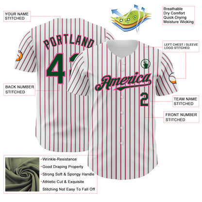 Custom White (Green Pink Pinstripe) Green-Pink Authentic Baseball Jersey - Sky-Custom