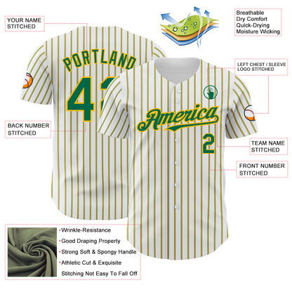 Custom White (Kelly Green Gold Pinstripe) Kelly Green-Gold Authentic Baseball Jersey - Sky-Custom