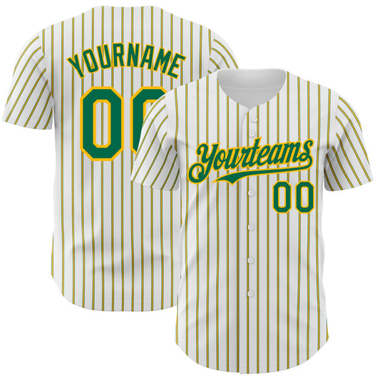Custom White (Kelly Green Gold Pinstripe) Kelly Green-Gold Authentic Baseball Jersey - Sky-Custom