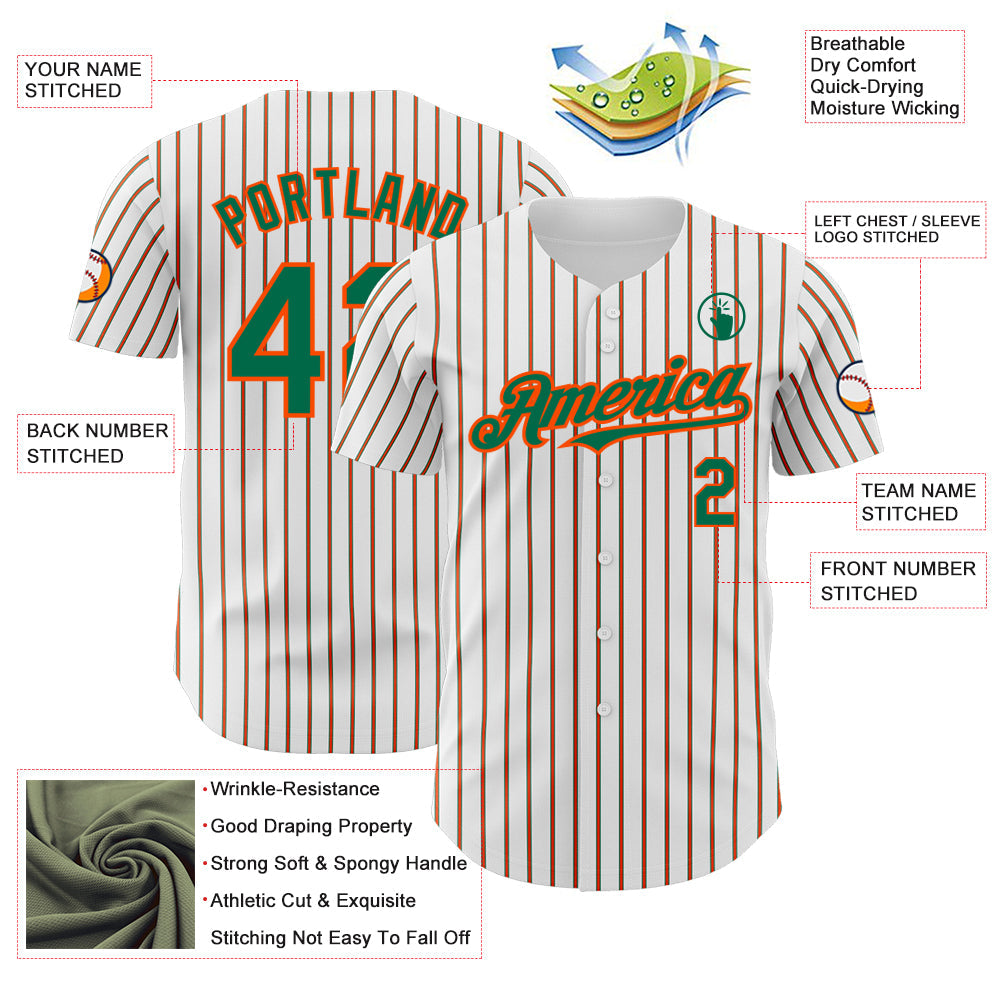 Custom White (Kelly Green Orange Pinstripe) Kelly Green-Orange Authentic Baseball Jersey - Sky-Custom