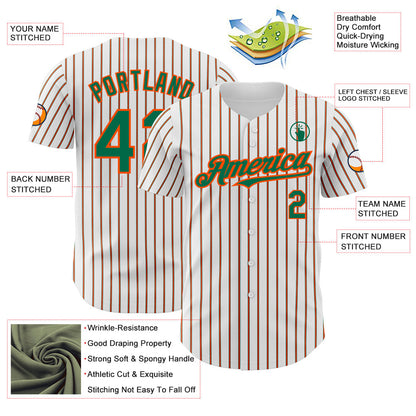 Custom White (Kelly Green Orange Pinstripe) Kelly Green-Orange Authentic Baseball Jersey - Sky-Custom