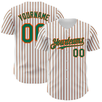 Custom White (Kelly Green Orange Pinstripe) Kelly Green-Orange Authentic Baseball Jersey - Sky-Custom