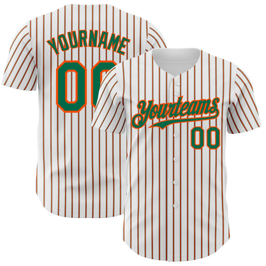 Custom White (Kelly Green Orange Pinstripe) Kelly Green-Orange Authentic Baseball Jersey - Sky-Custom