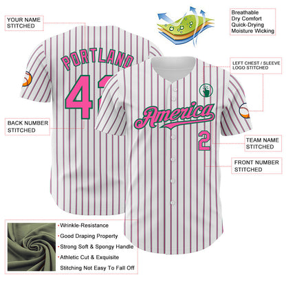 Custom White (Kelly Green Pink Pinstripe) Pink-Kelly Green Authentic Baseball Jersey - Sky-Custom