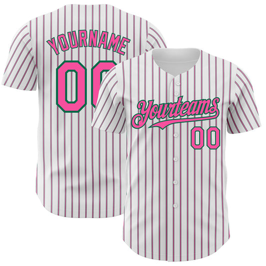 Custom White (Kelly Green Pink Pinstripe) Pink-Kelly Green Authentic Baseball Jersey - Sky-Custom