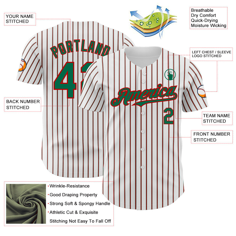 Custom White (Kelly Green Red Pinstripe) Kelly Green-Red Authentic Baseball Jersey - Sky-Custom